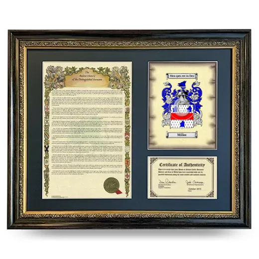 Miller Framed Surname History and Coat of Arms- Heirloom