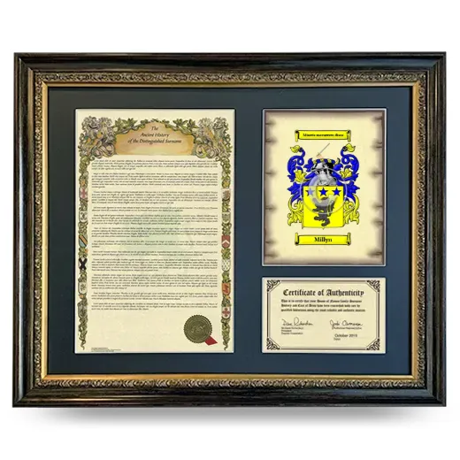 Millyn Framed Surname History and Coat of Arms- Heirloom