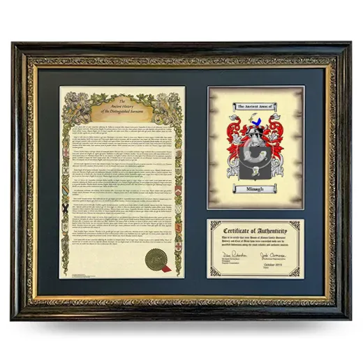 Minagh Framed Surname History and Coat of Arms- Heirloom