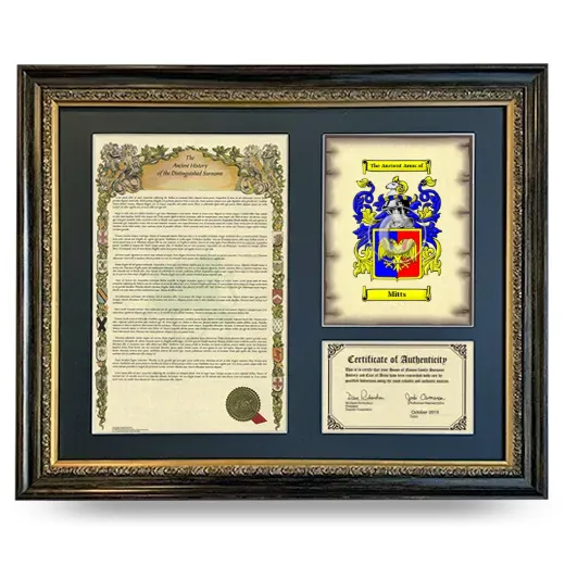 Mitts Framed Surname History and Coat of Arms- Heirloom