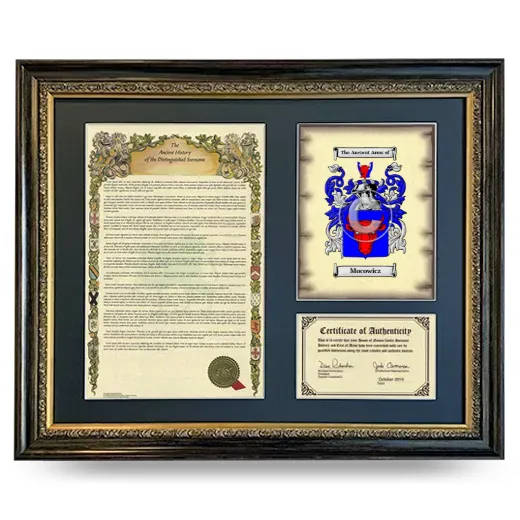 Mocowicz Framed Surname History and Coat of Arms- Heirloom