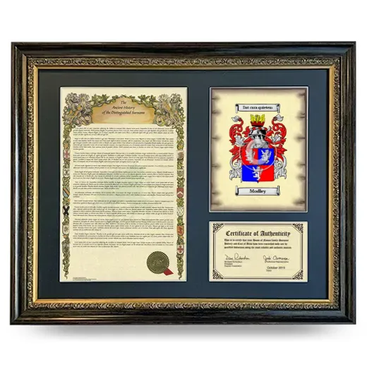 Modley Framed Surname History and Coat of Arms- Heirloom