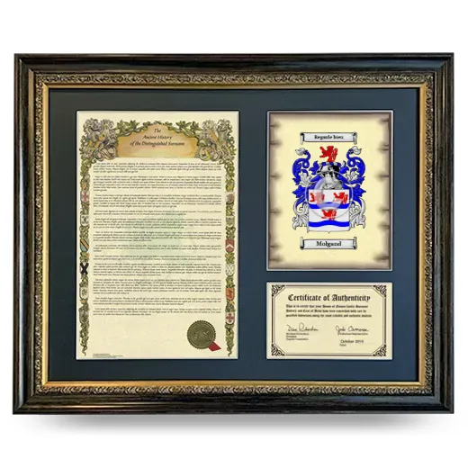 Molgand Framed Surname History and Coat of Arms- Heirloom