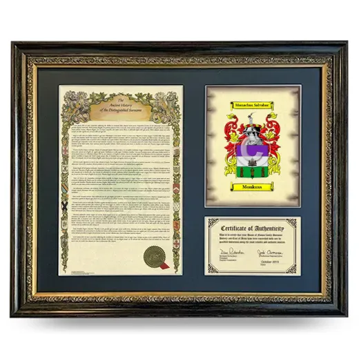 Monkuss Framed Surname History and Coat of Arms- Heirloom