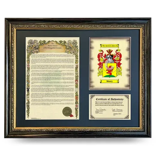 Monty Framed Surname History and Coat of Arms- Heirloom