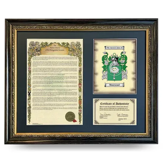 Moorwood Framed Surname History and Coat of Arms- Heirloom