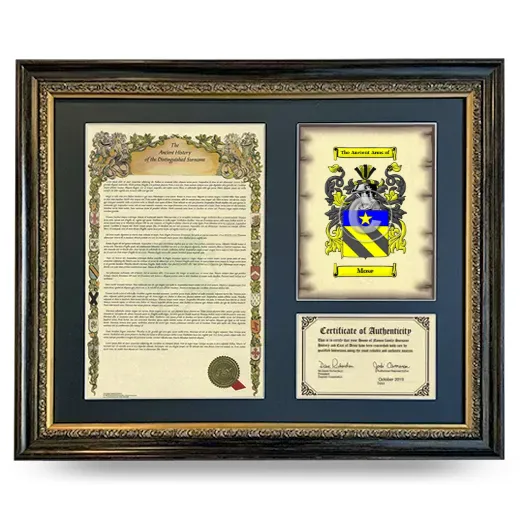 Mose Framed Surname History and Coat of Arms- Heirloom