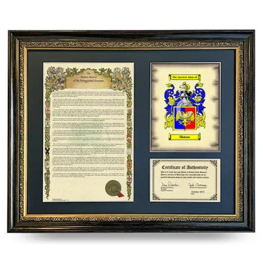Moton Framed Surname History and Coat of Arms- Heirloom
