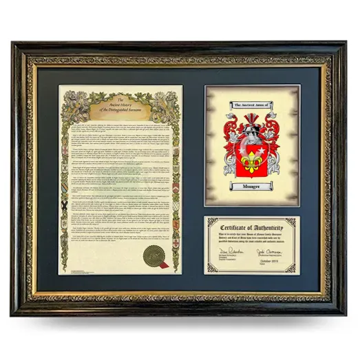 Munger Framed Surname History and Coat of Arms- Heirloom