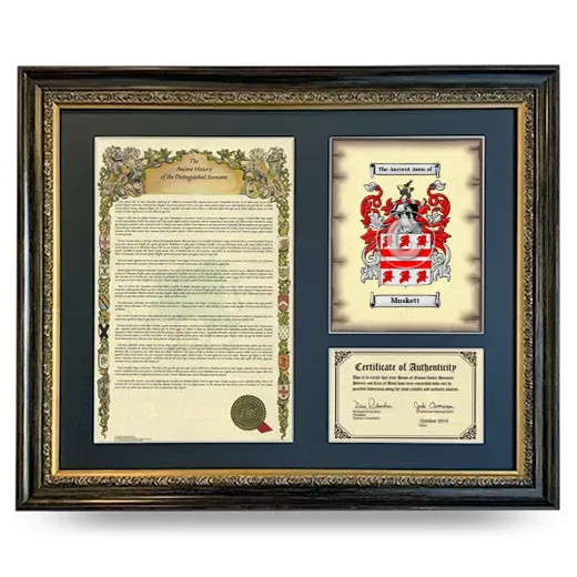 Muskett Framed Surname History and Coat of Arms- Heirloom