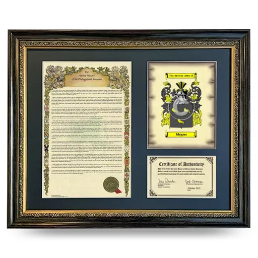 Mygno Framed Surname History and Coat of Arms- Heirloom