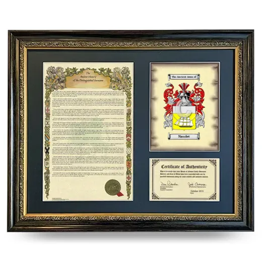 Naudet Framed Surname History and Coat of Arms- Heirloom