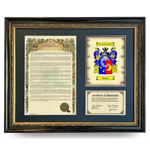 Nauses Framed Surname History and Coat of Arms- Heirloom