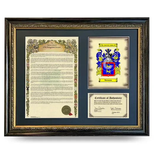 Nevares Framed Surname History and Coat of Arms- Heirloom