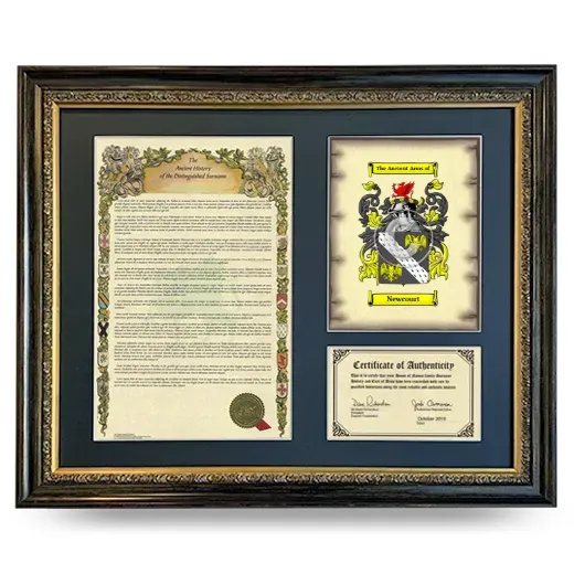 Newcourt Framed Surname History and Coat of Arms- Heirloom
