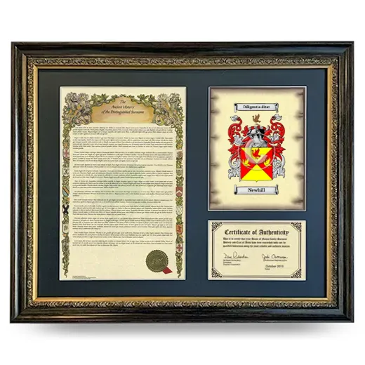Newhill Framed Surname History and Coat of Arms- Heirloom