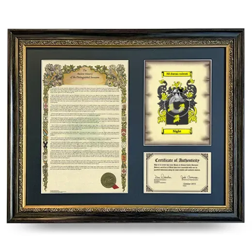 Night Framed Surname History and Coat of Arms- Heirloom