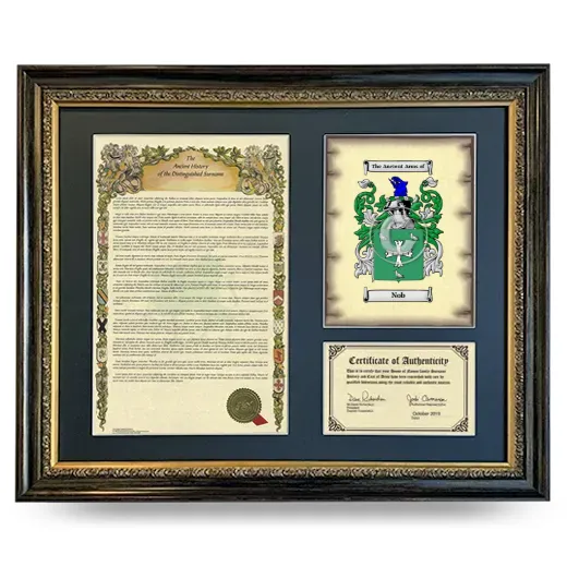 Nob Framed Surname History and Coat of Arms- Heirloom