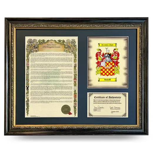 Nowell Framed Surname History and Coat of Arms- Heirloom