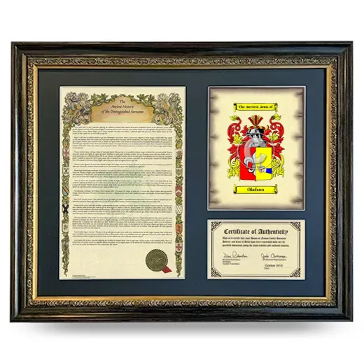 Olafson Framed Surname History and Coat of Arms- Heirloom