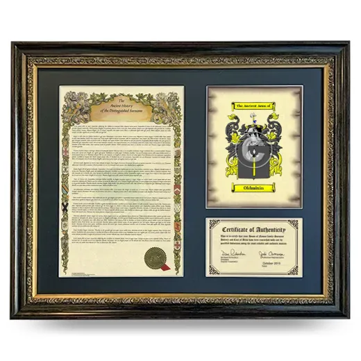 Oldmixin Framed Surname History and Coat of Arms- Heirloom