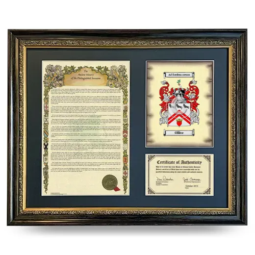 Ollive Framed Surname History and Coat of Arms- Heirloom