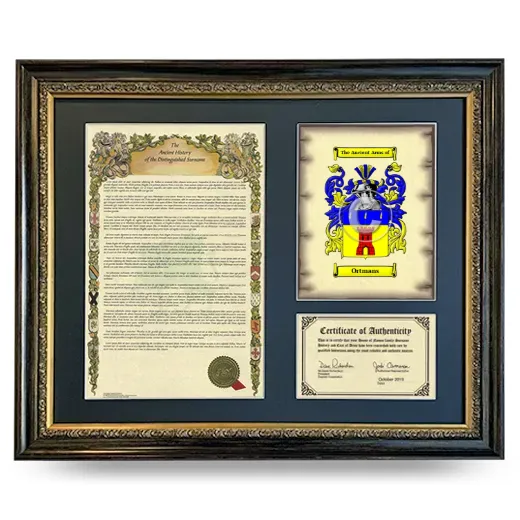 Ortmans Framed Surname History and Coat of Arms- Heirloom
