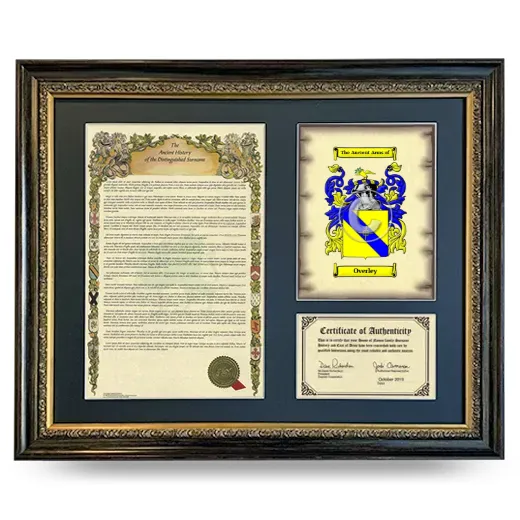 Overley Framed Surname History and Coat of Arms- Heirloom