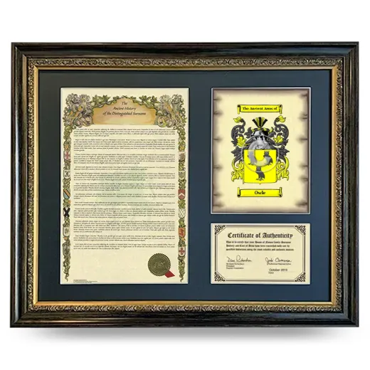 Owle Framed Surname History and Coat of Arms- Heirloom
