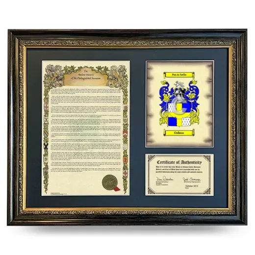 Ozbun Framed Surname History and Coat of Arms- Heirloom