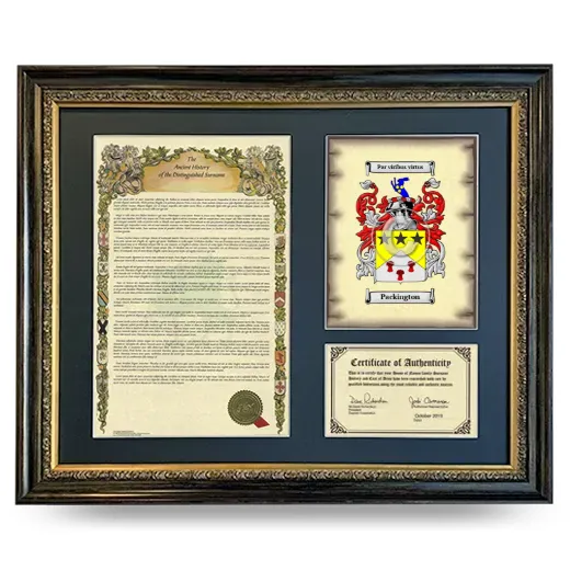 Packington Framed Surname History and Coat of Arms- Heirloom