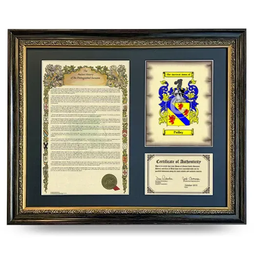 Pailay Framed Surname History and Coat of Arms- Heirloom