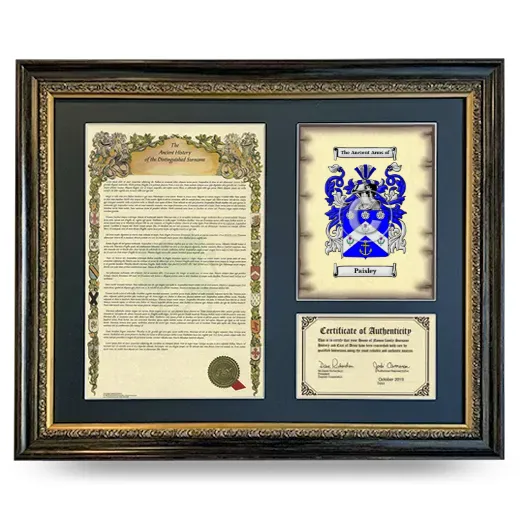 Paisley Framed Surname History and Coat of Arms- Heirloom