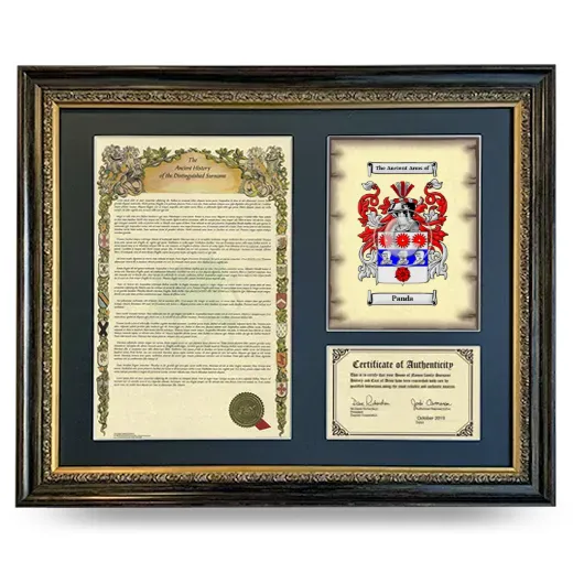 Panda Framed Surname History and Coat of Arms- Heirloom