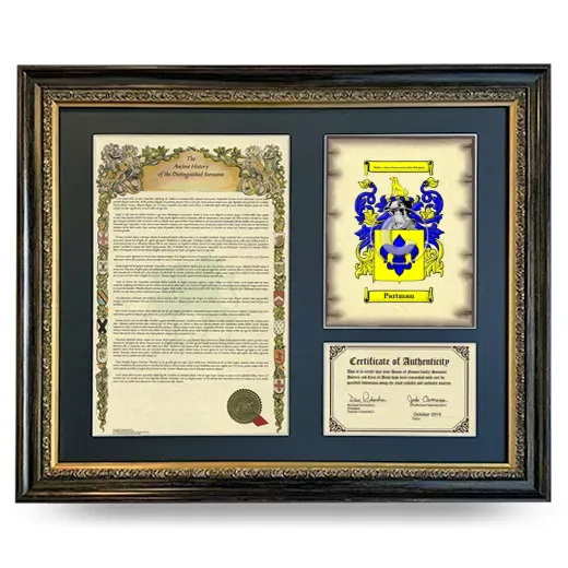 Partman Framed Surname History and Coat of Arms- Heirloom