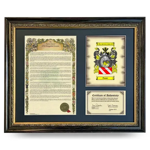Pauer Framed Surname History and Coat of Arms- Heirloom
