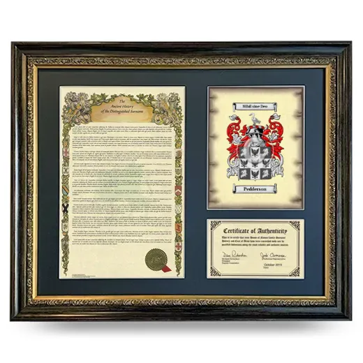 Pedderson Framed Surname History and Coat of Arms- Heirloom