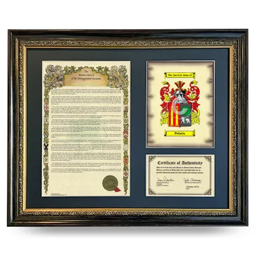 Pelatis Framed Surname History and Coat of Arms- Heirloom