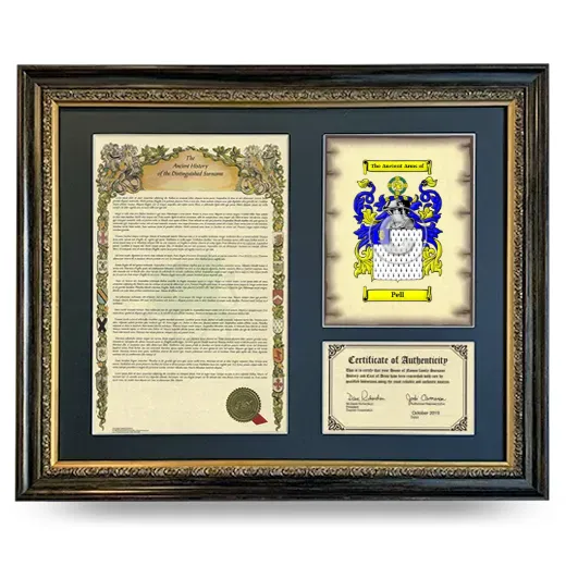 Pell Framed Surname History and Coat of Arms- Heirloom