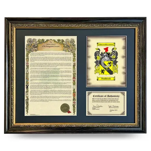 Pembrook Framed Surname History and Coat of Arms- Heirloom