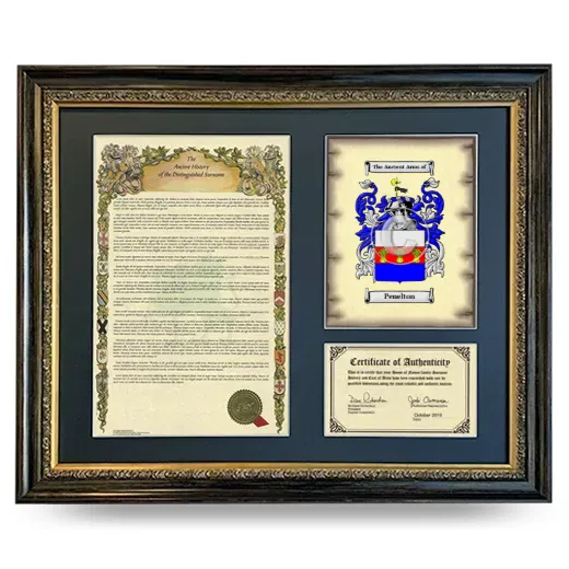 Penelton Framed Surname History and Coat of Arms- Heirloom