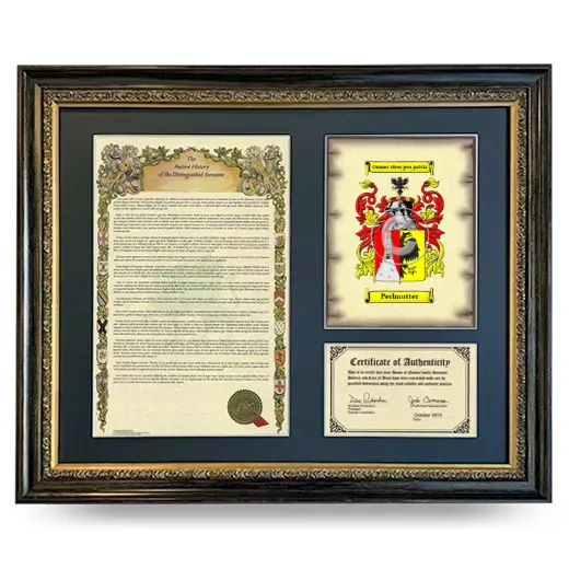 Perlmutter Framed Surname History and Coat of Arms- Heirloom