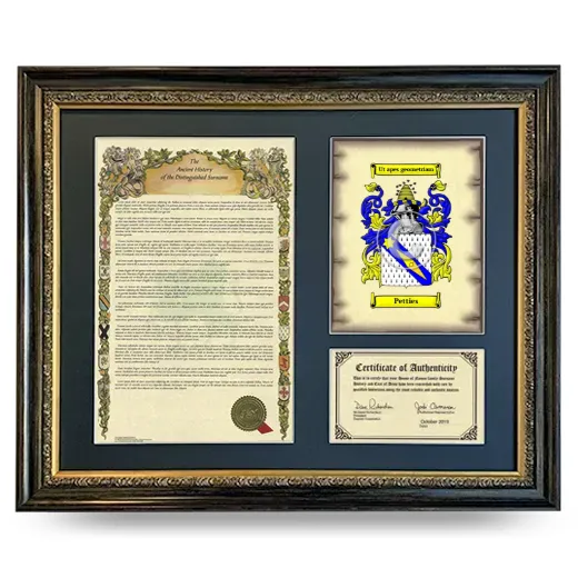 Petties Framed Surname History and Coat of Arms- Heirloom