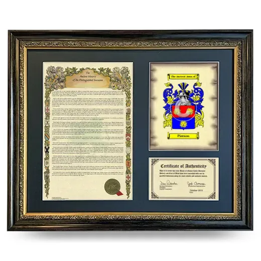 Pierson Framed Surname History and Coat of Arms- Heirloom