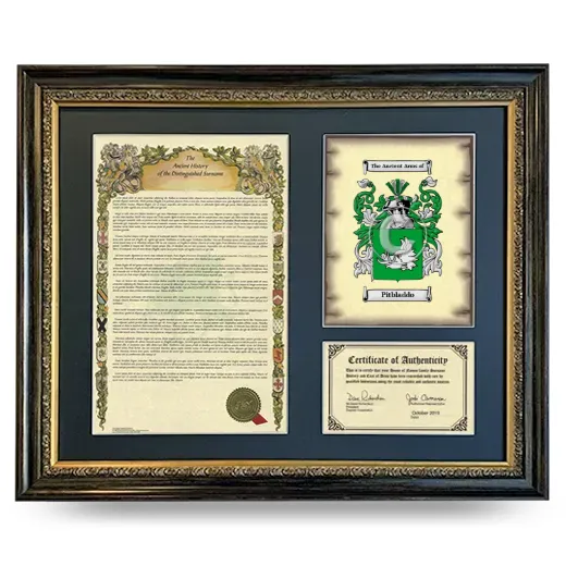 Pitbladdo Framed Surname History and Coat of Arms- Heirloom