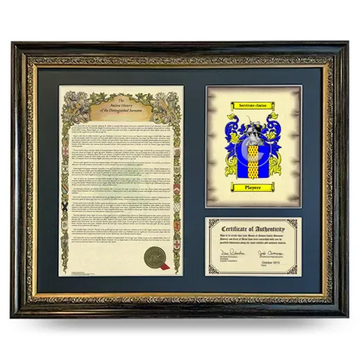 Playere Framed Surname History and Coat of Arms- Heirloom