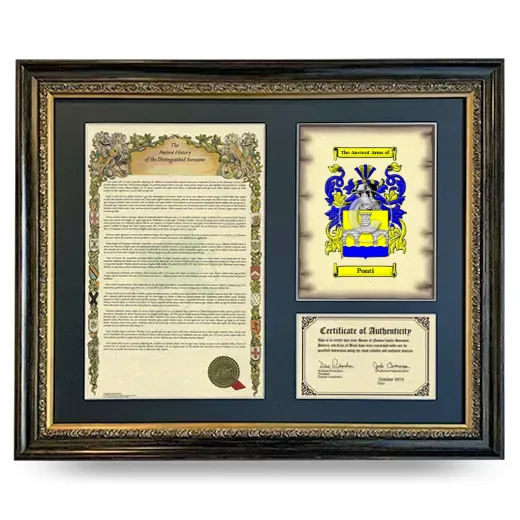 Ponti Framed Surname History and Coat of Arms- Heirloom