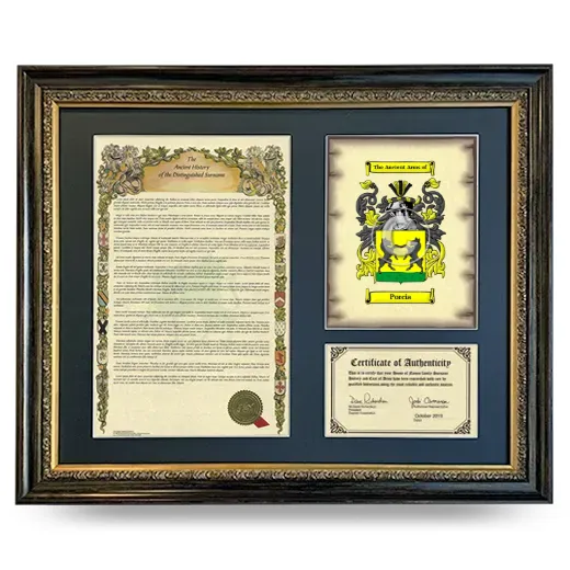 Porcia Framed Surname History and Coat of Arms- Heirloom