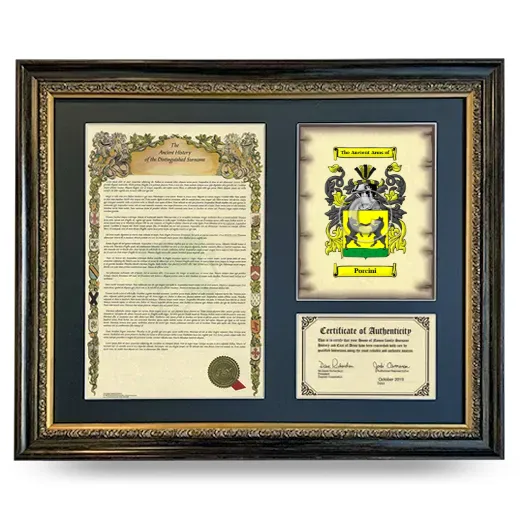 Porcini Framed Surname History and Coat of Arms- Heirloom