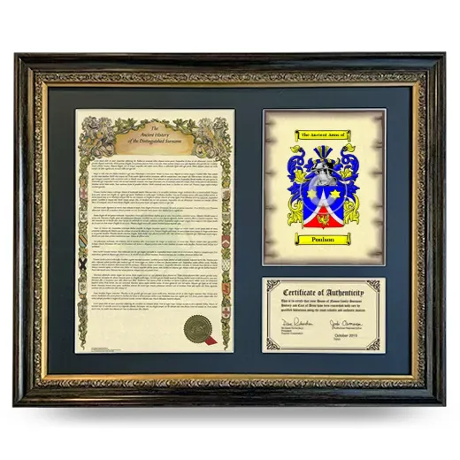 Poulson Framed Surname History and Coat of Arms- Heirloom